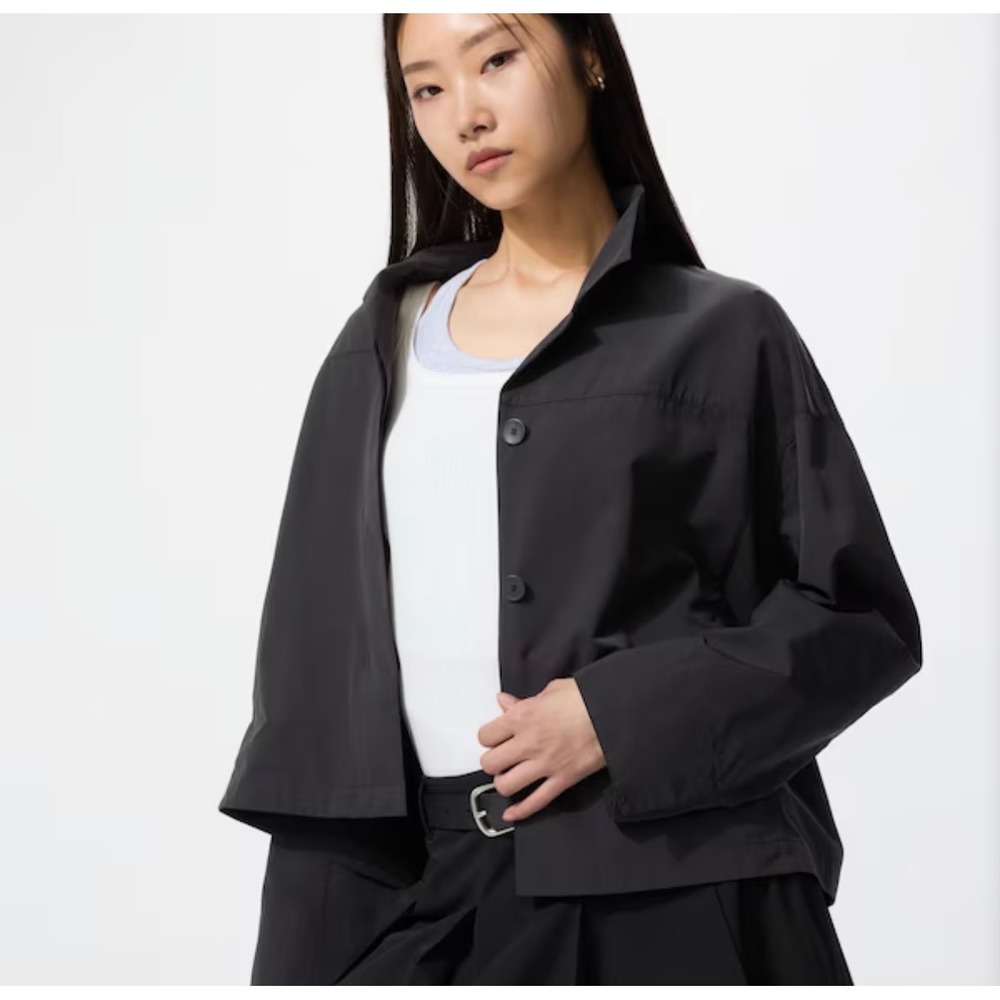 Uniqlo U Womens Black Oversized Boxy Shirt Jacket 211-483810 Size M